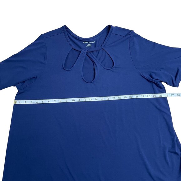 JESSICA LONDON BLOUSE SHIRT KEYHOLE FRONT FLOWY STRETCH SIZE 22/24 (1X) BLUE - Picture 6 of 7
